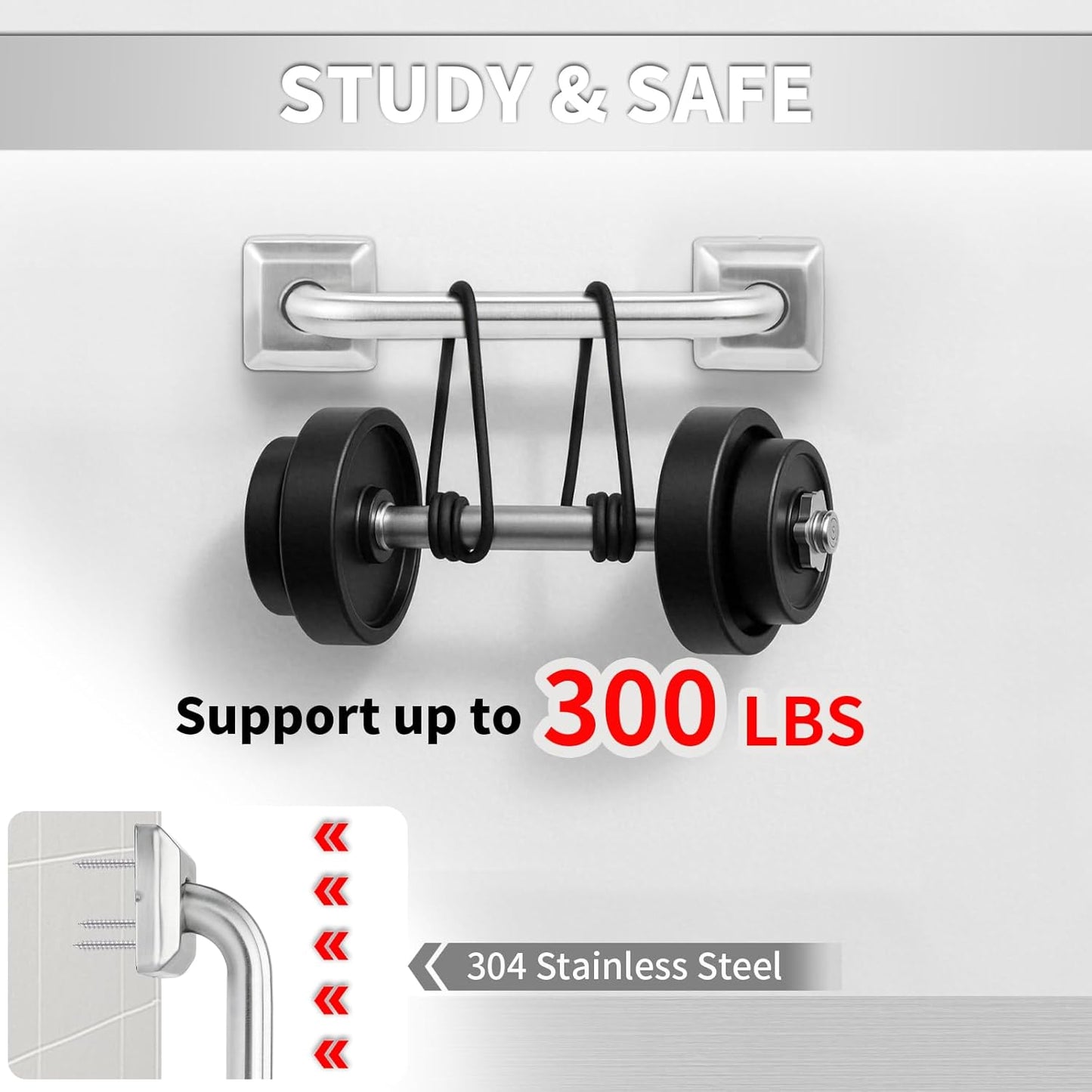 9 Inch Bathroom Grab Bar, Anti Slip Square Shower Bars Safety, 304 Stainless Steel Shower Handles,Hand Rails for for Children, Senior, Elderly, Handicap