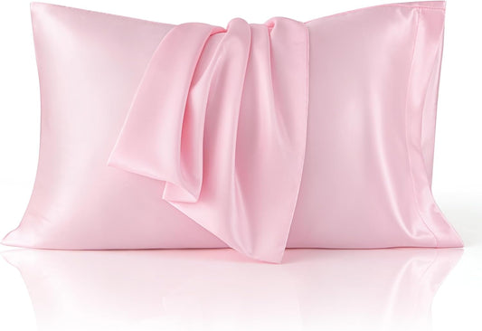 Bedsure King Size Satin Pillowcase Set of 2 - Pink Silky Pillow Cases for Hair and Skin with Envelope Closure, Similar to Silk Pillow Cases, Christmas for Women, 20x36 Inches, 2pcs