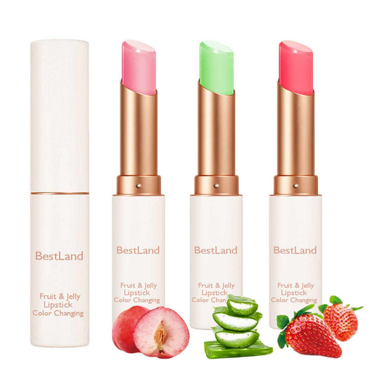 3 Pcs/Set Strawberry, Peach & Aloe Jelly Lipstick Set, Color Changing Lip And Cheek Stain | PH-Activated Temperature Reactive Moisturizing Lipstick for Dry & Mature Lips, Hydrating Long-Lasting Lip