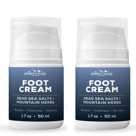 Pumice Valley 2 Pack Foot Cream for Dry Cracked Feet and Heels - Natural Moisturizer, Corn, Calluses Treatment - Skin, Body Lotion, Dead Sea Salts, Shilajit, Mountain Herbs 1.7 Oz