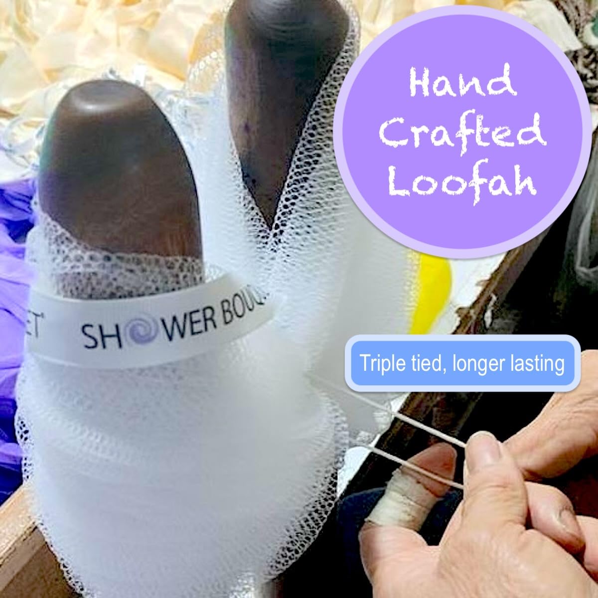 SHOWER BOUQUET Loofah-Charcoal Back-Scrubber & Bath-Sponge Color-Set // 1 Long-Handle-Back-Brush plus 2 Extra Large 75g Soft Mesh Loofa Lufa Loufa Poufs, Men & Women - Exfoliate with Full Pure Cleanse