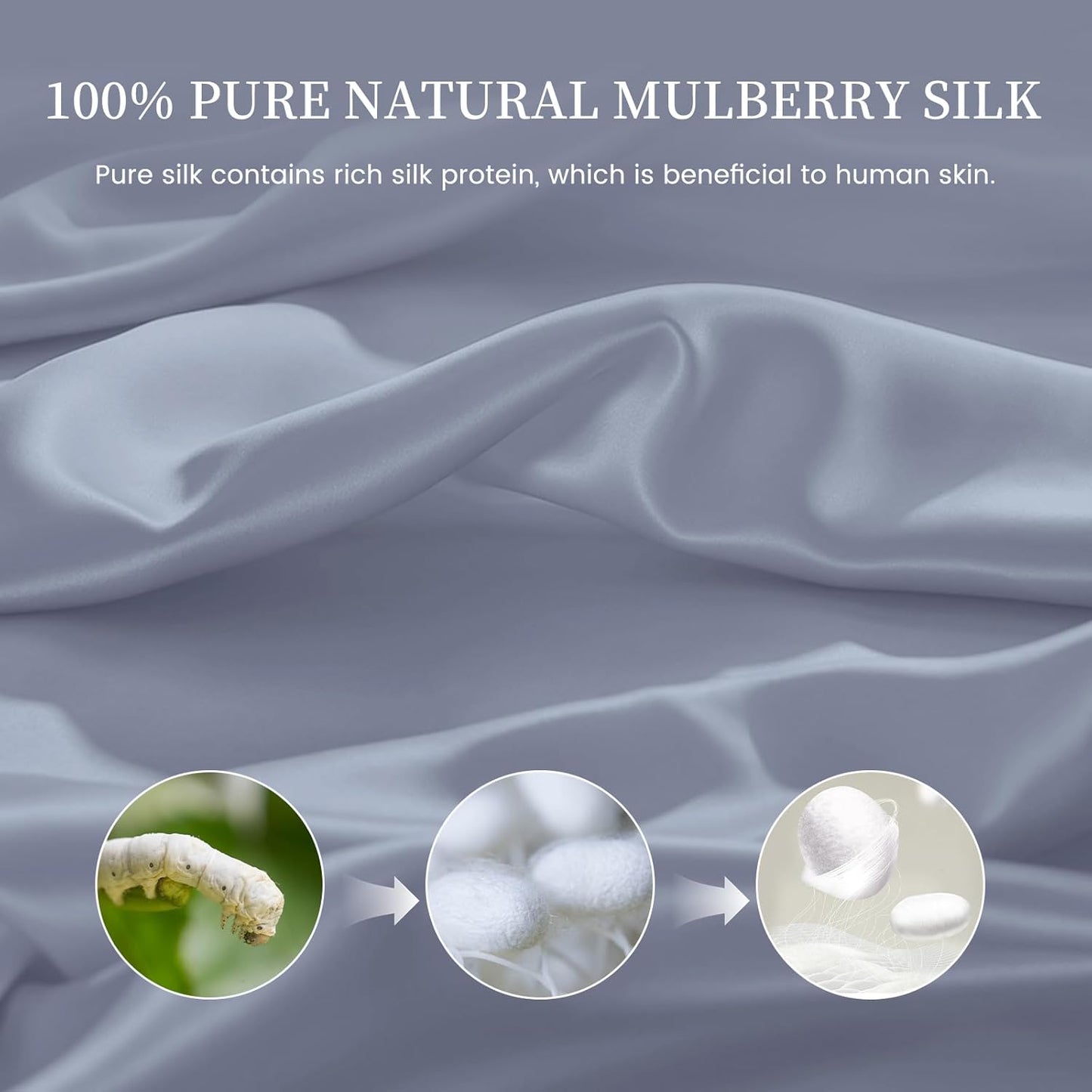 THXSILK 100% Mulberry Silk Sleep Mask, 6A Grade 25 Momme Eye Mask for Sleeping, Color-Blocking Blindfold, Soft Silk Eye Cover for Women, Men, Travel, Nap, Airplane(4×9inches, Foggy Blue)