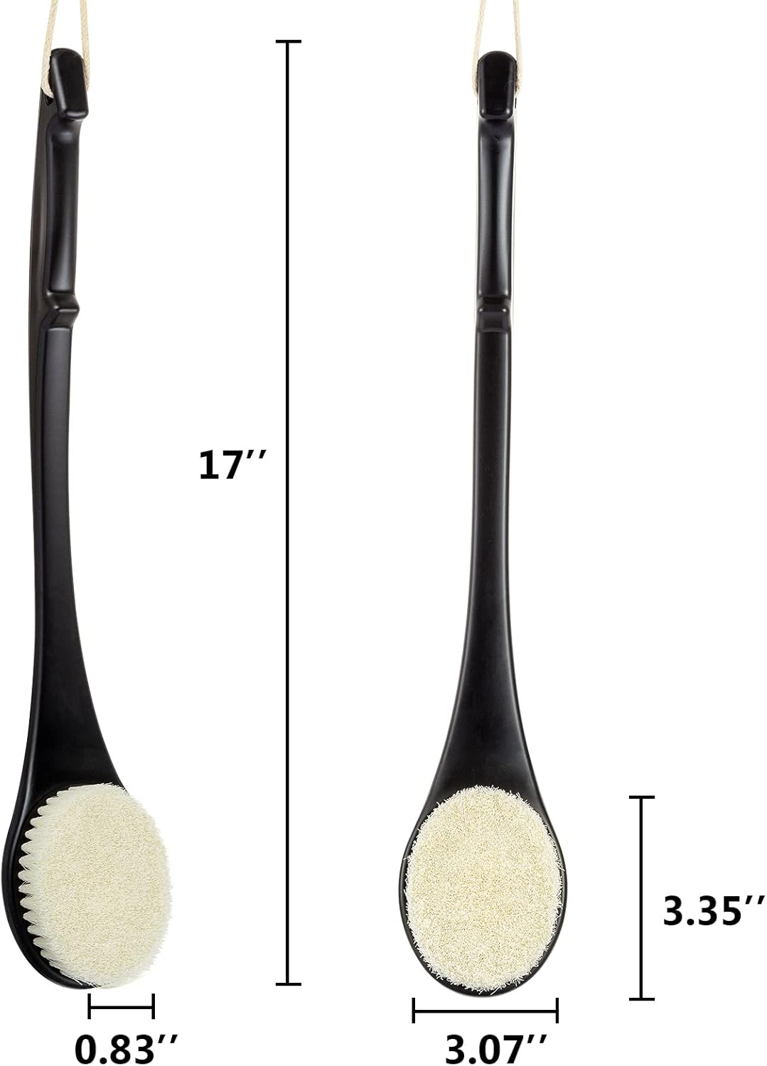 Body Back Scrubber – 17'' Long Handle Shower Brush, Durable Exfoliator for Dry & Wet Use, Deep Cleansing & Gentle Exfoliation for Smooth Skin – for Men, Women & Elderly (Black)