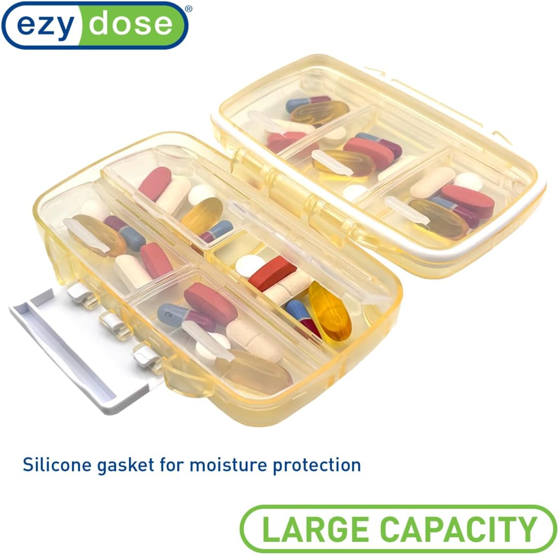 EZY DOSE Moisture-Proof Pill Case, Medicine Planner, Vitamin Organizer Box, Travel-Friendly, Latch-Closure to Secure Contents, 7 Individual Compartments Multiple Sizes with Tight Seal, Medium, Cream