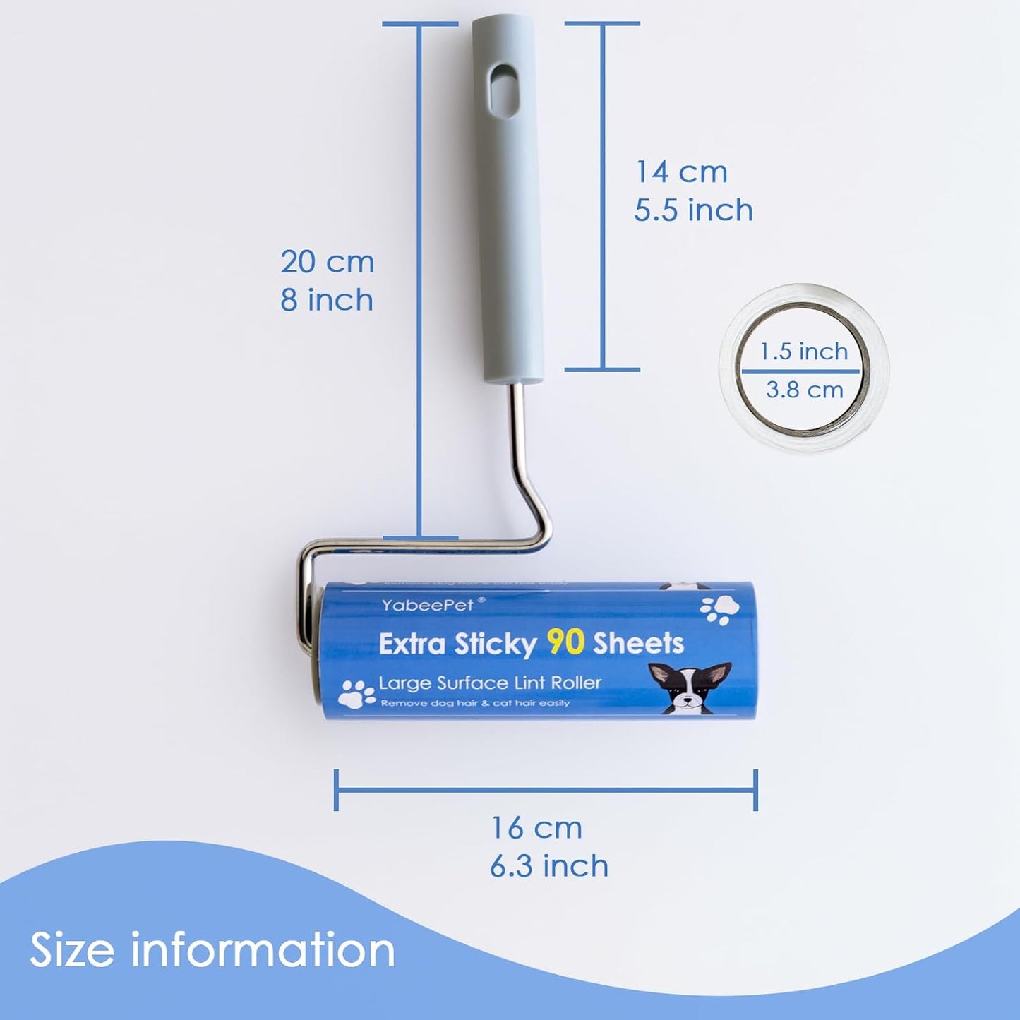 Extra Sticky Large Surface Lint Roller, 6.3'' Giant Lint Roller for Pet Hair, Lint Remover Roller for Cat Hair, Clothes, Furniture (1 Handle + 450 Sheets)