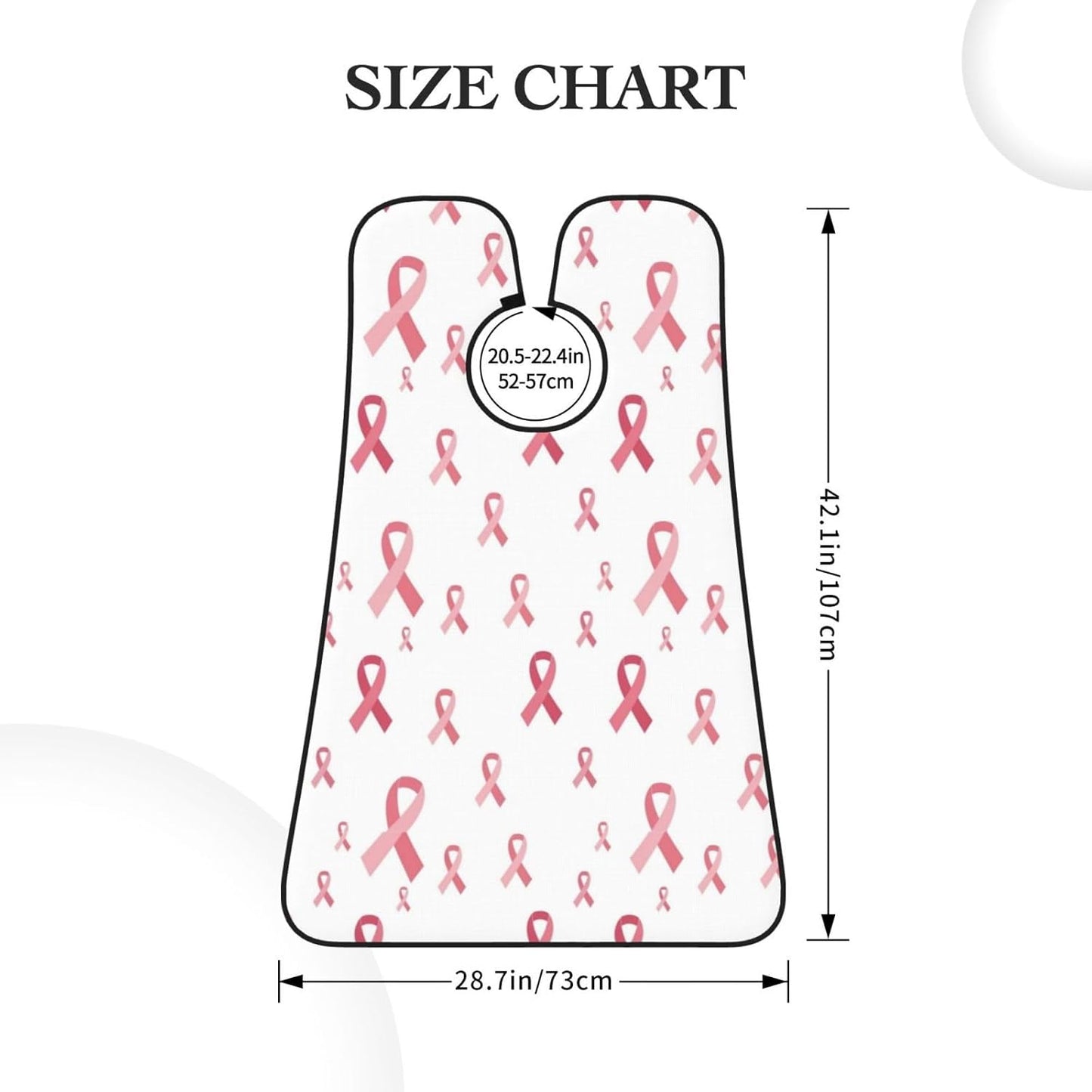 Waterproof Grooming Apron, Non-Stick Beard Bib with Suction Cups, for Breast Cancer Awareness Pink Ribbons White