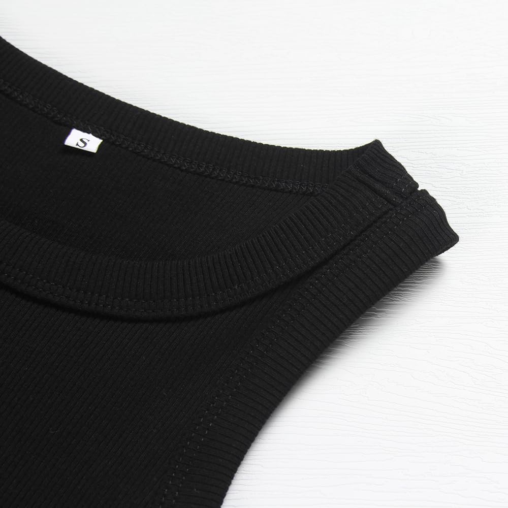 GEMBERA Womens Sleeveless Racerback High Neck Casual Basic Cotton Ribbed Fitted Tank Top