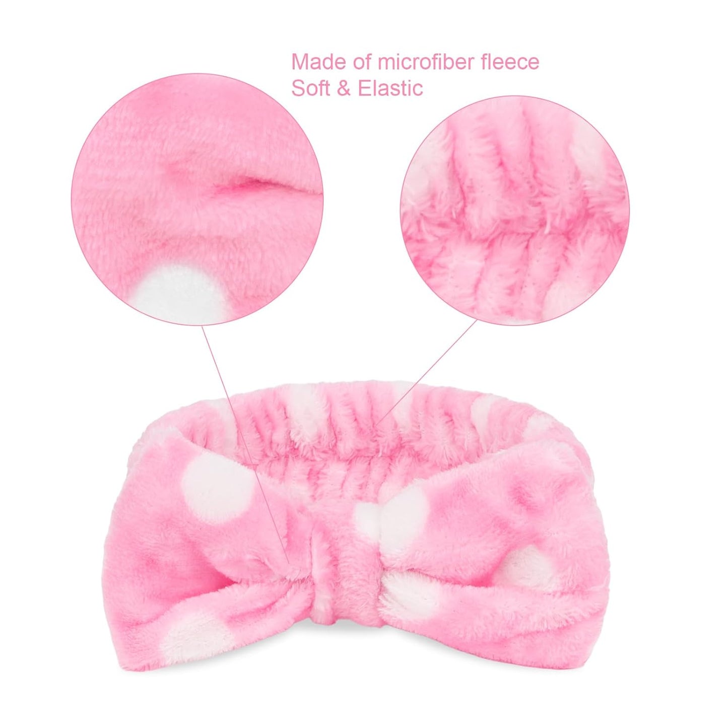 CIEHER 8 Pcs Spa Headbands for Women & Girls - Pink Dot Spa Headbands for Bachelorette Party, Sleep Party, Skincare, Makeup & Face Wash Use