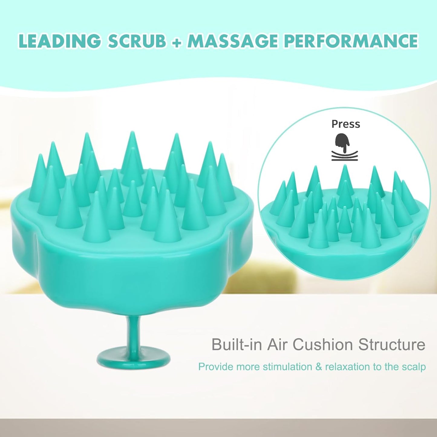 FREATECH Massager Shampoo Brush with Soft Silicone Bristles for Scalp Care, Shower Hair Scalp Scrubber Exfoliator for Dandruff Removal and Hair Growth, Wet & Dry for Men, Women and Kids, Green