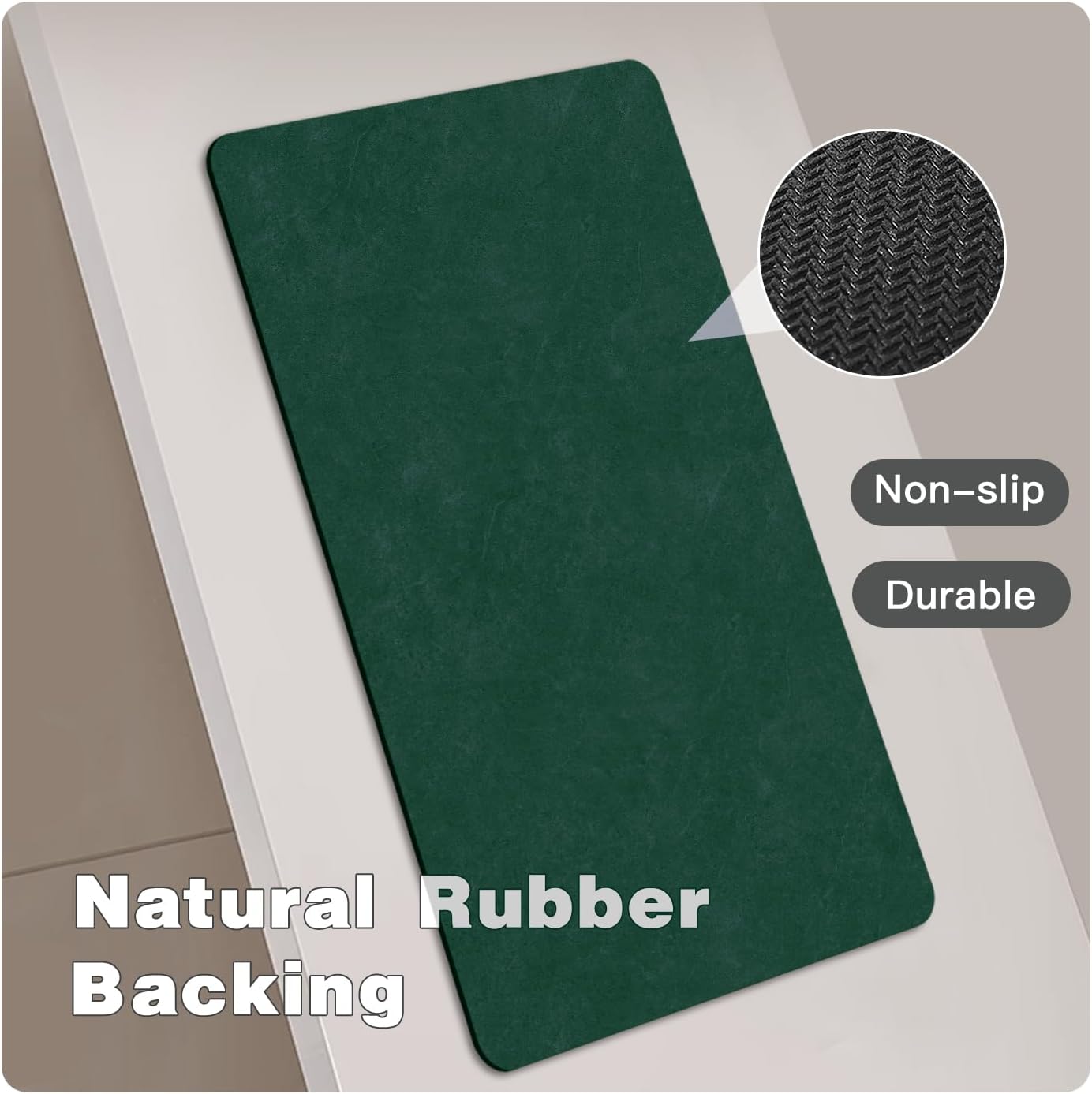 Bath Mat, Bathroom Rugs Non Slip Washable Thin Absorbent Quick Dry Bath Mat Fits Under Door Bathroom Floor Mat Perfect for Bath, Shower, or Sink 36"x60" Dark Green