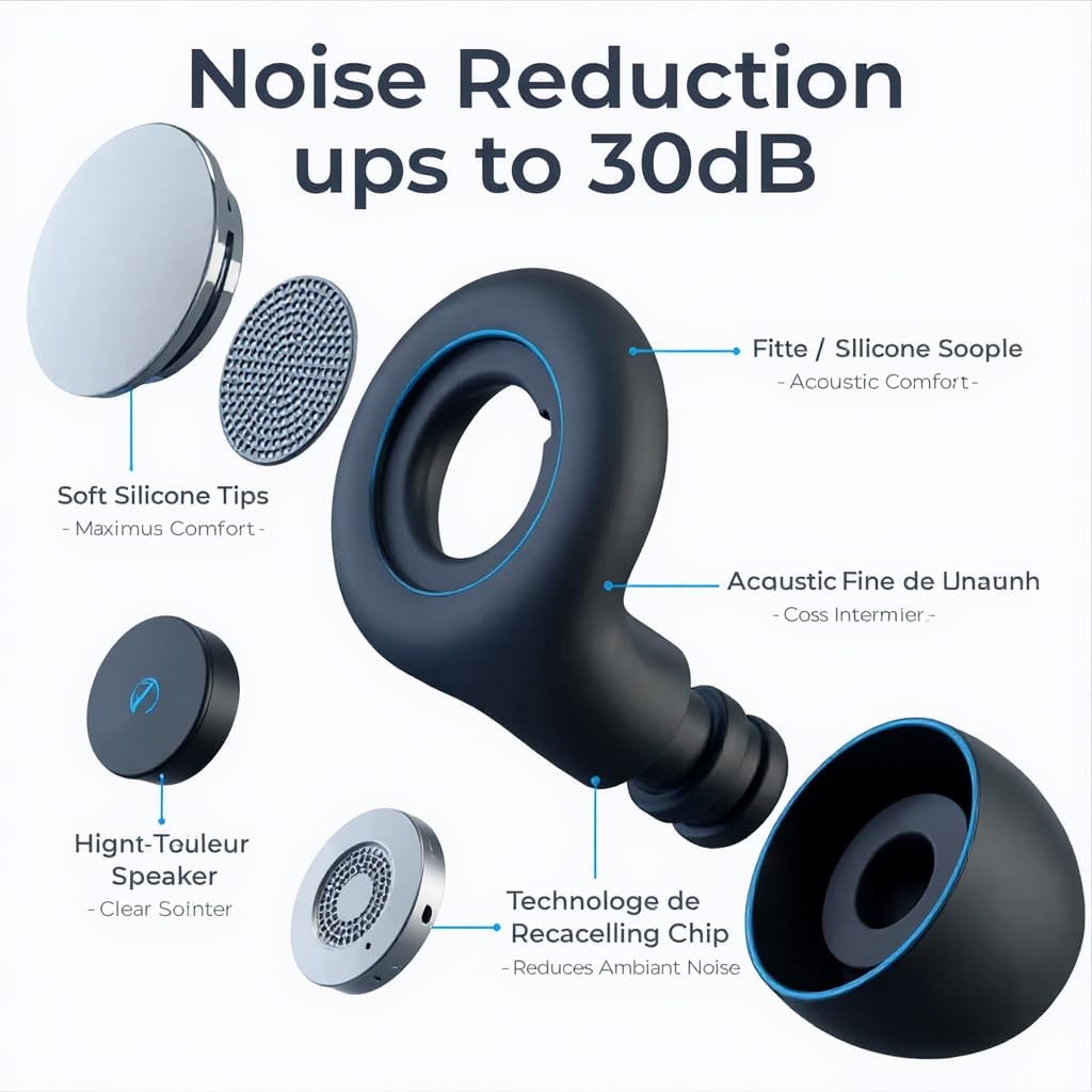 Noise Cancelling Ear Plugs for Sleeping – Up to 30dB Sound Blocking Reusable Silicone with 8 Ear Tips & Travel Case Comfortable Hearing Protection for Sleep, Work, Study, Travel, Concerts (Black)