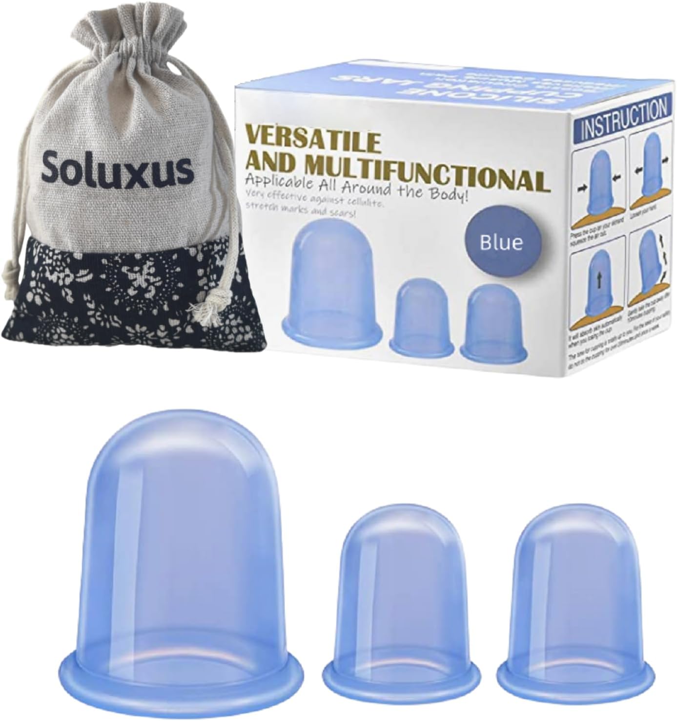 Silicone Cupping Sets Massage Cup Tool Vacuum Suction Cup for Cellulite Treatment Vacuum Cups Body and face Adult Portable Arthritis Home Use Blue 4piece ﻿