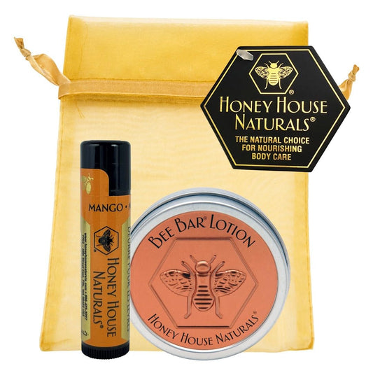 Honey House Naturals 2 Piece Gift Set, All Natural, Ultra Moisturizing Lotion Bar and Lip Butter Infused with Essential Oils, Made in USA, (Variant Name)