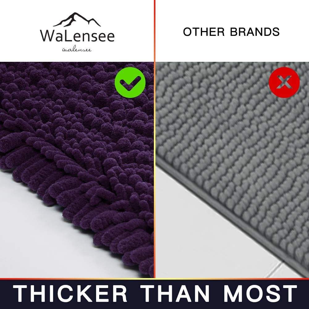 Walensee Bathroom Rug Non Slip Bath Mat (44x24 Inch Dark Purple) Water Absorbent Super Soft Shaggy Chenille Machine Washable Dry Extra Thick Perfect Absorbant Best Large Plush Carpet for Shower Floor