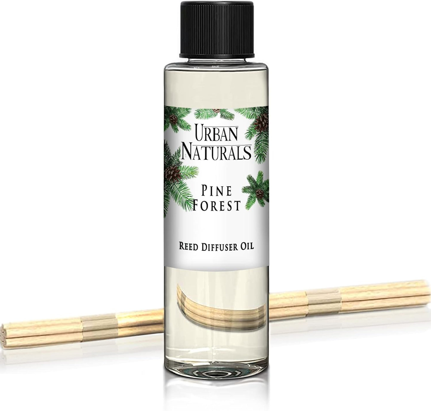 Urban Naturals Reed Diffuser Oil Refill Pine Forest, Fir Needles, Fresh Pine, Holiday Tree Aroma, 4 oz + Free Reed Sticks, Made in The USA