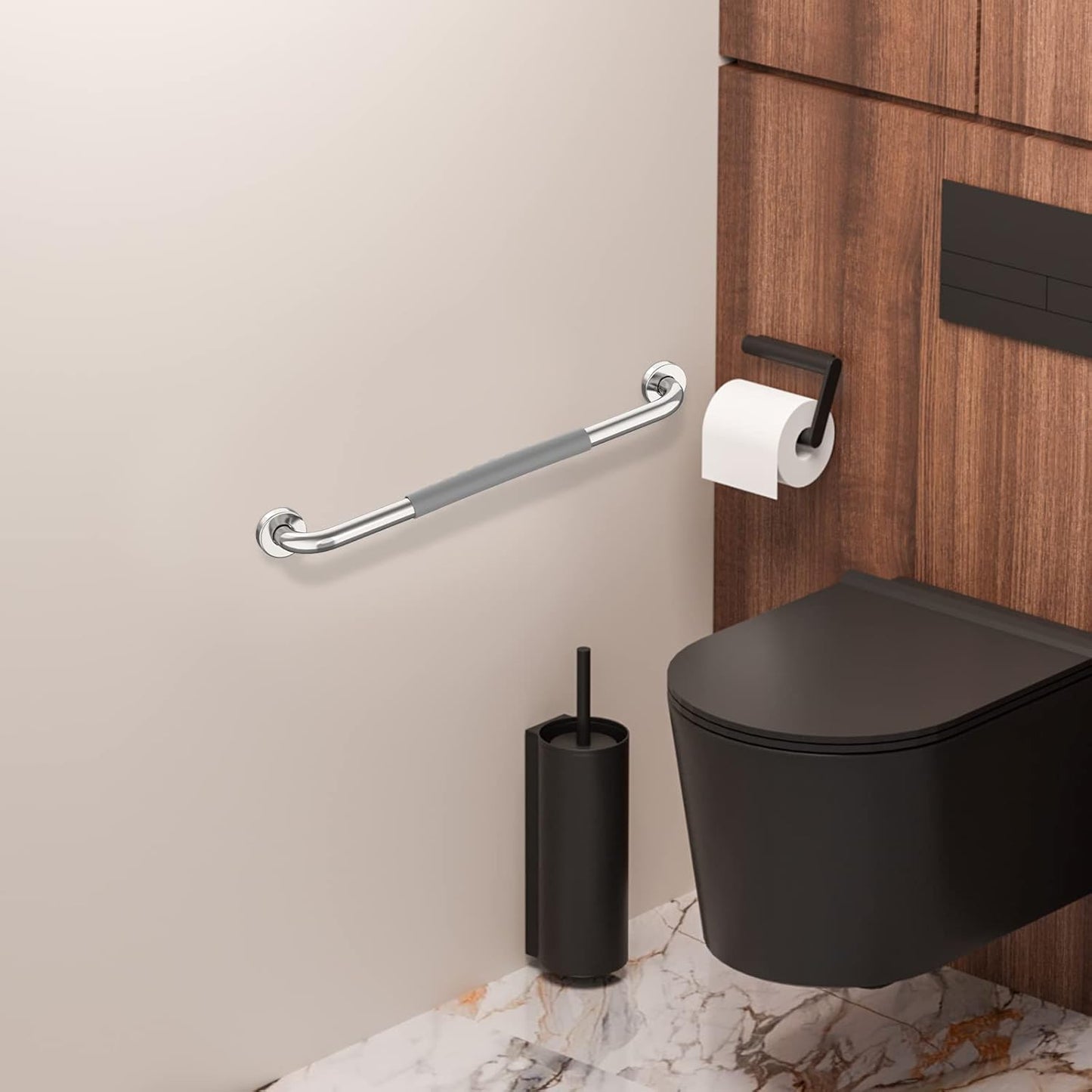 20 Inch Anti Slip Shower Grab Bar, Munzong Chrome Stainless Steel Bathroom Grab Bar w/Gray Rubber Grip, Bathroom Balance Bar,Safety Handrail Support,Handicap Elderly Senior Assist Bath Handle