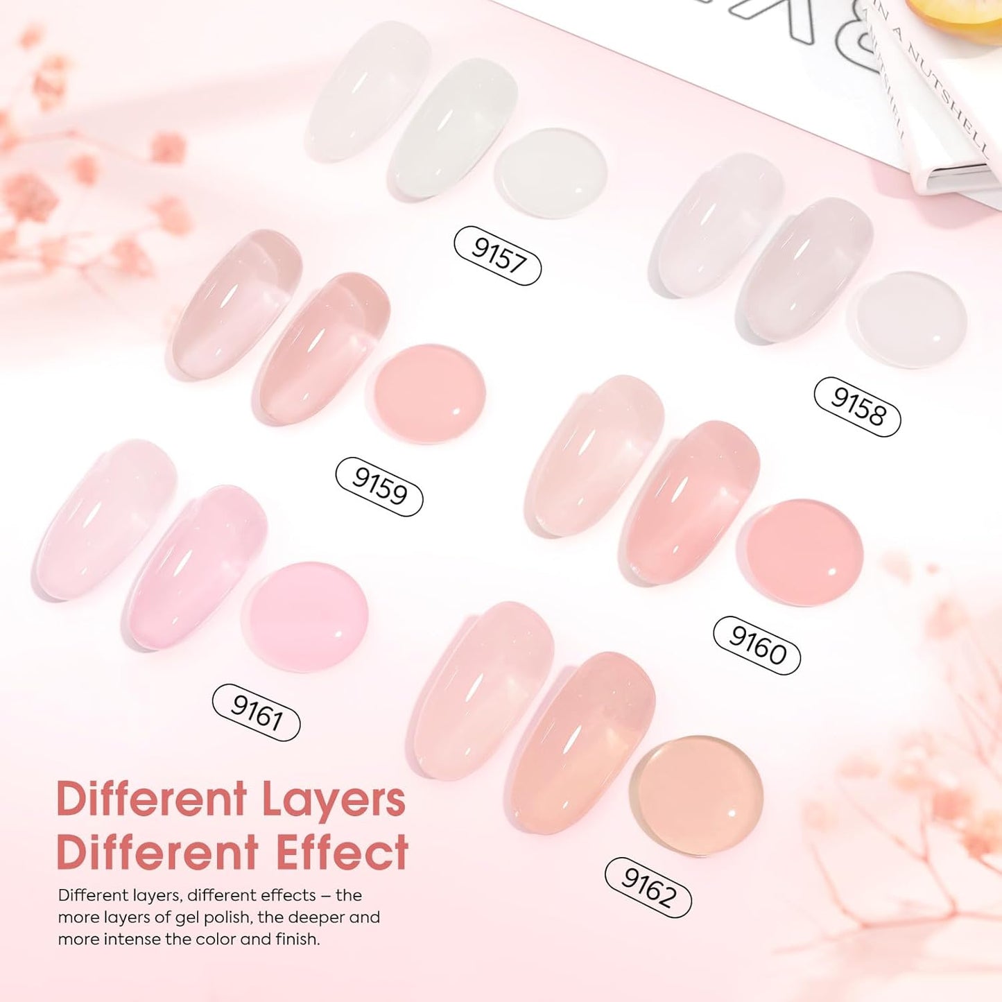 CANNI Jelly Nude Pink Gel Nail Polish Set- 6 Pcs 9 Ml Neutral Transparent Milky White Colors Gel Polish Kit, Soak Off LED Nail Gel Manicure Kit DIY at Home Salon Gifts