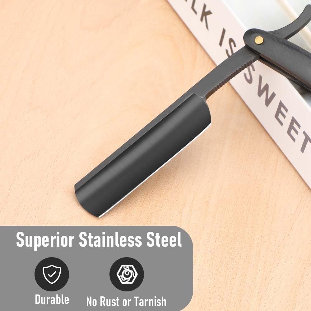 Premium Stainless Steel Shaver Razor with Shaving Strop for Men，Professional Straight Edge Barber Razor,Straight razors for men, Home & Salon Grooming Using (NO.189)