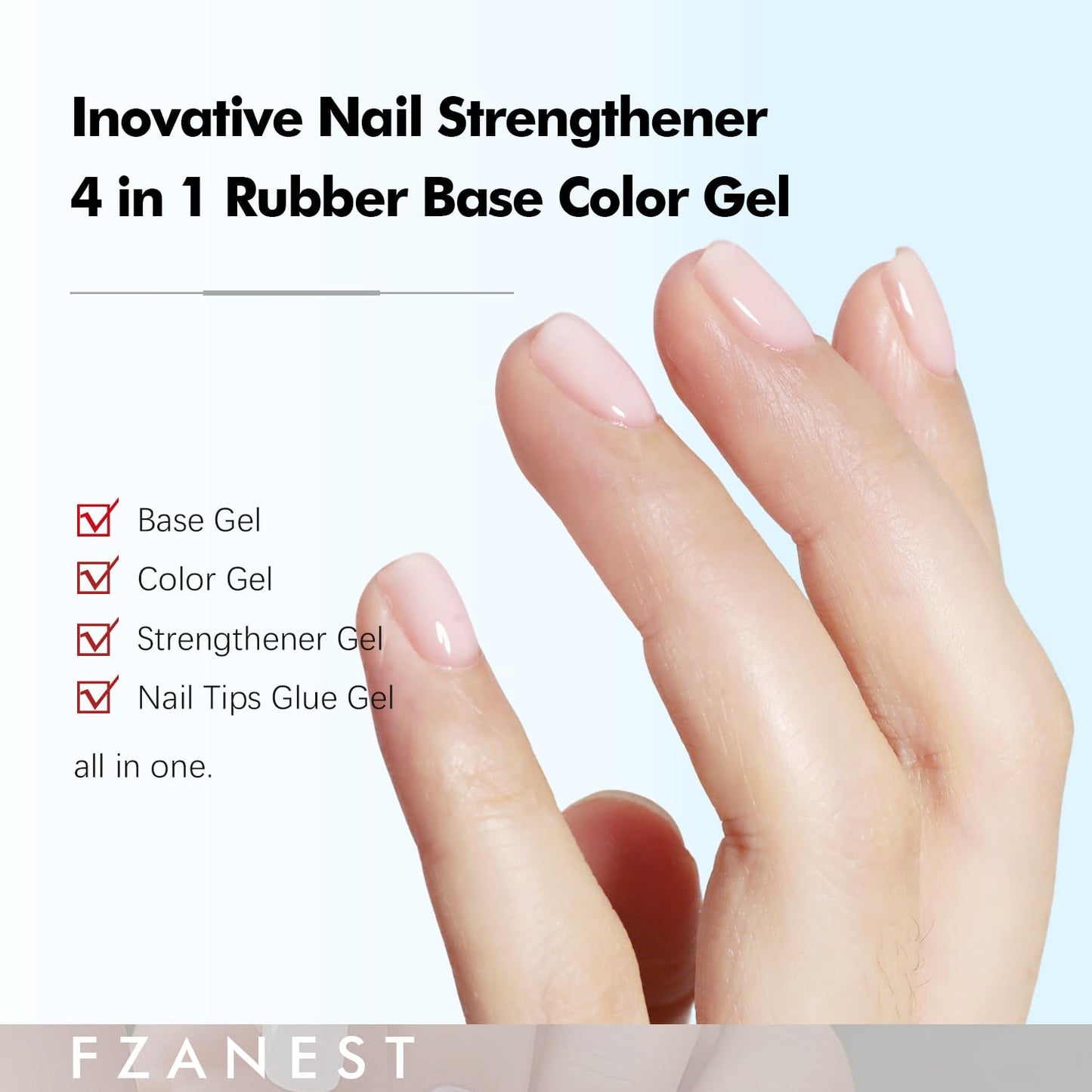 FZANEST Hema-Free Rubber Base Builder Gel Set, 6 Colors Nude Pink Gel Polish Sheer Milky White Natural Nail Polish French Tips Base Colors Nails Strengthener Soak Off Gift for Womens