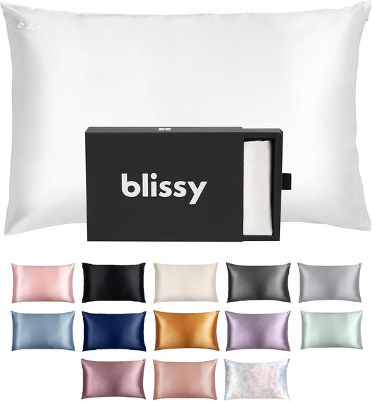 Blissy Silk Pillowcase - 100% Pure Mulberry Silk - 22 Momme 6A High-Grade Fibers - Silk Pillow Cover for Hair & Skin - Regular, Queen & King (Blissy White, King)