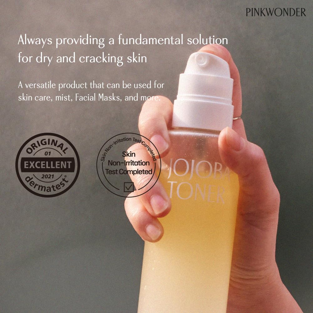 PINKWONDER USDA Organic 100% pure Jojoba oil toner | Hydrating Essence for Skincare | Korean Facial Toner with Jojoba Oil & Wild Strawberry Leaf Extract (6.76oz)