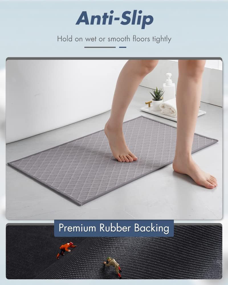 AMOAMI Ultra Thin Bathroom Rugs, Rubber Backed Bath Mats for Bathroom Non Slip, Absorbent Bathroom Mat for Floor, Shower, Sink (17"x28", Grey)