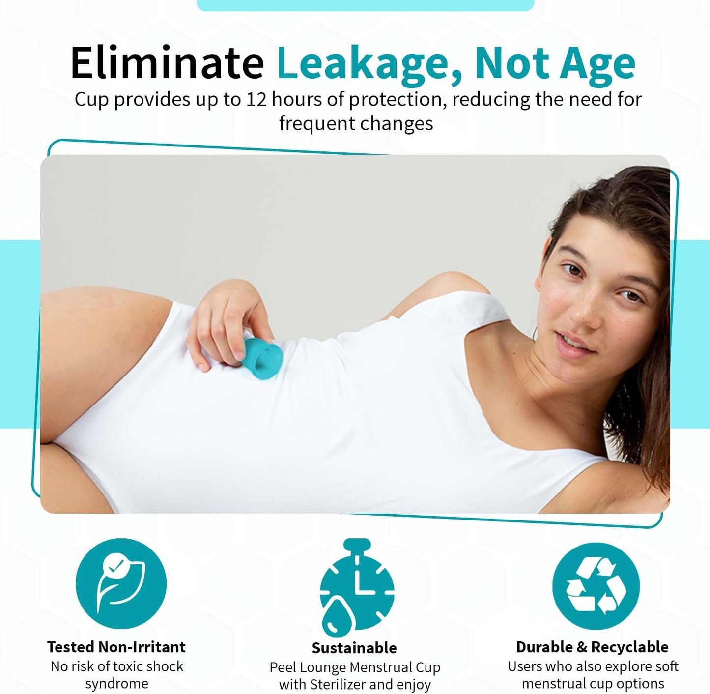 Angel's Peel Lounge Menstrual Cup for Women - 100% Medical-Grade Leak-Free Soft & Flexible Silicone Cup - 12 Hour Leak Protection Eco-Friendly & Reusable Period Cups for Women - Blue - Large