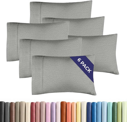 King Pillow Cases Set of 6 - Ultra Soft Hotel Quality Pillowcase Covers - Comfy & Wrinkle Free - Shrink, Stain and Fade Resistant - Machine Washable Pillow Protectors - 6 Piece Set - Heathered Grey