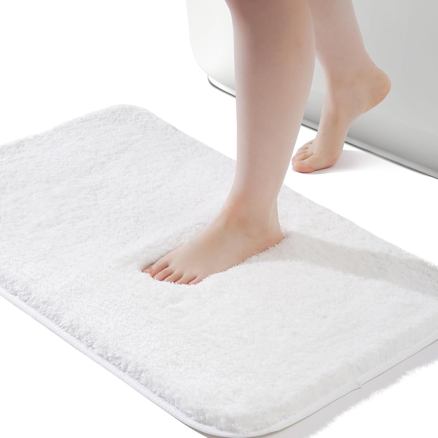 ROSMARUS Shaggy Bath Rugs for Bathroom Non Slip 20" X 32", Water Absorbent Bath Mat, Soft Shower Mat for Floor & Tub, Fluffy Plush Rug Machine Washable, White