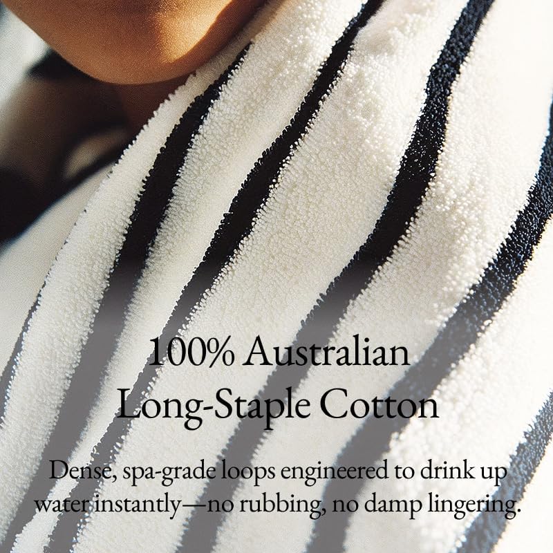 Italic Ultraplush 100% Australian Cotton Hand Towels - Set of 2 Luxury Hand Towels, Ultra Plush and Highly Absorbent 800GSM Resort Grade, Striped (White and Blue)