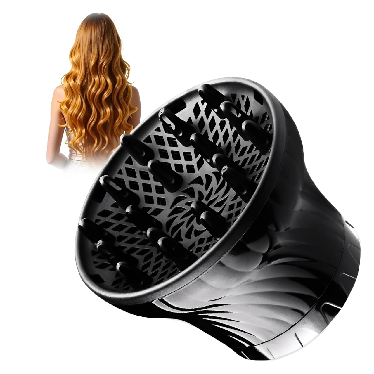 Diffuser Attachment for Hair Dryer Universal, Blow Dryer Nozzle-Specific Hair Diffuser for Curly Hair and Natural Wavy Hair, Suitable for Hair Dryers 1.4in-2.6in (Black)