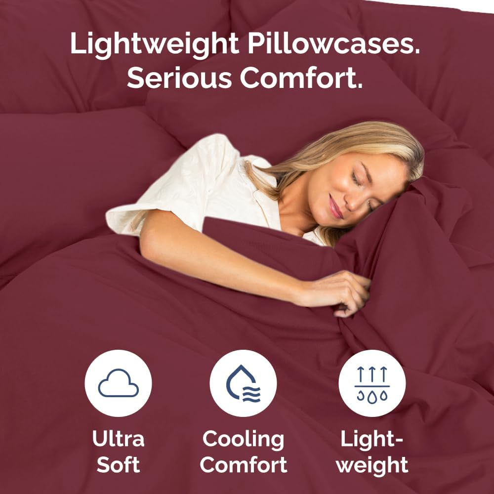 Queen Pillow Cases Set of 8 - Ultra Soft Hotel Quality Pillowcase Covers - Comfy, Cozy & Wrinkle Free - Shrink, Stain and Fade Resistant - Machine Washable Pillow Protectors - 8 Piece Set - Burgundy