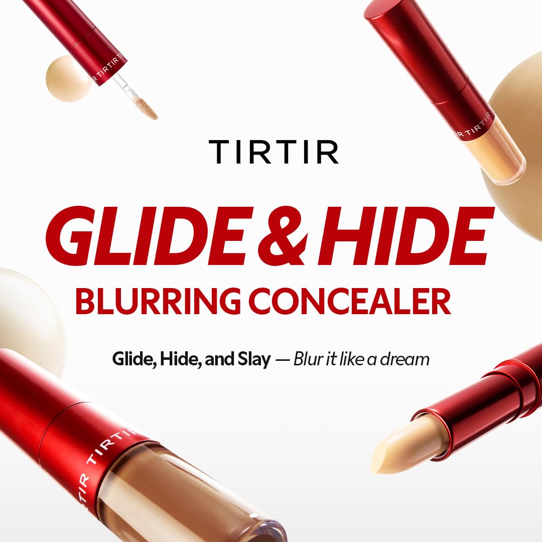 TIRTIR Glide&Hide Blurring Concealer - Creamy texture, Conceals dark circles and wrinkles, Dual formula (liquid tip & balm stick), Long-lasting wear, Korean Makeup, #6.5N, 0.28 Oz