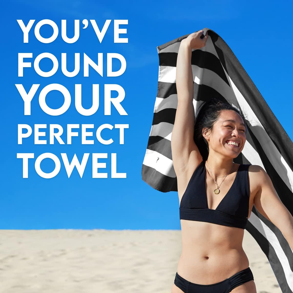 Dock & Bay Customized Beach Towel - Quick Dry, Sand Free - Compact, Lightweight - 100% Recycled - Includes Bag - Cabana - Kamari Charcoal - Large