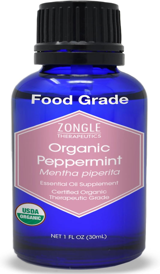 Organic, Peppermint Oil, Food Grade, Edible, for Digestion, IBS, Hair – 100% Pure, Peppermint Essential Oil, Mint Oil, Safe for Ingestion, by Zongle Therapeutics, 1 OZ