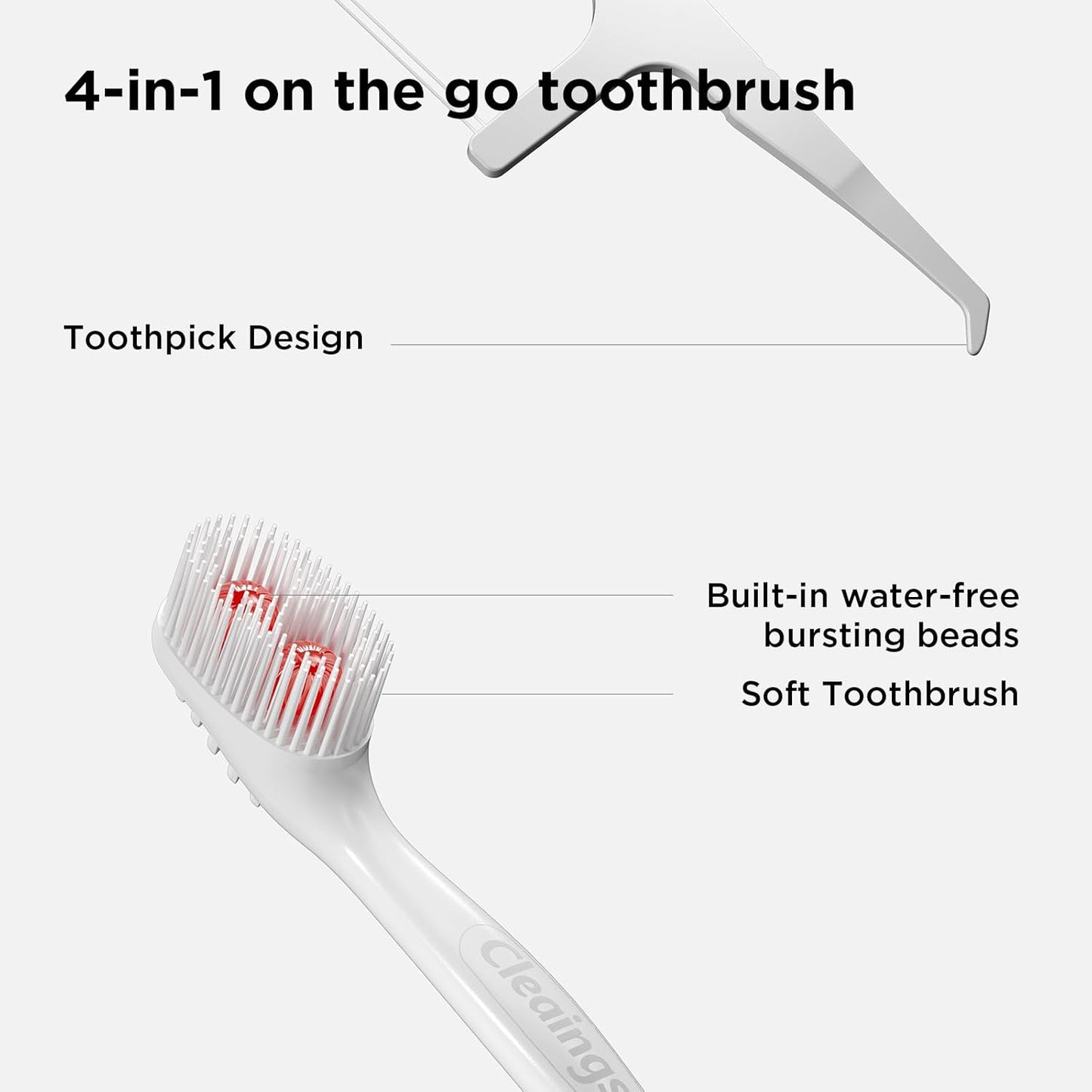 cleaings® Disposable Toothbrushes with Toothpaste - 4-in-1 Mini Travel Toothbrushes, Built-in Tongue Scraper, Floss & Picks for On-The-Go, Camping, Work (Strawberry)