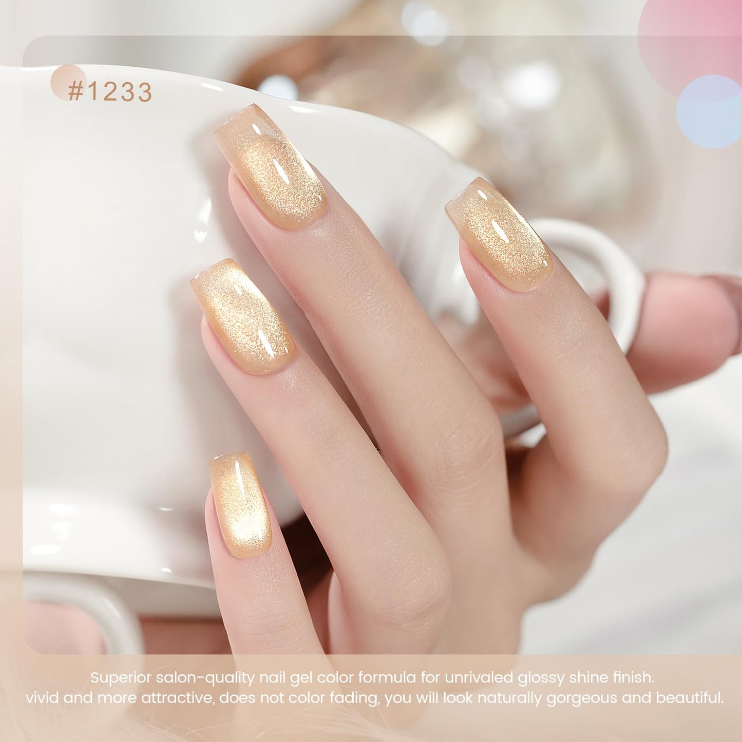 RARJSM Glass Jelly Cat Eye Gel Nail Polish Set 6pcs Reflective Sparkly Diamond Glitter Nude Pink Lake Blue Green Purple Clear Cateye Gelpolish with Magnet Stick 7.5ml Curing Requires for Home Salon