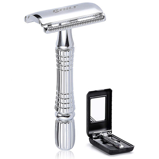 BAILI Classic 3-Piece Double Edge Safety Razor Wet Shaving for Men Women with Platinum Blade and Mirrored Travel Case BD176