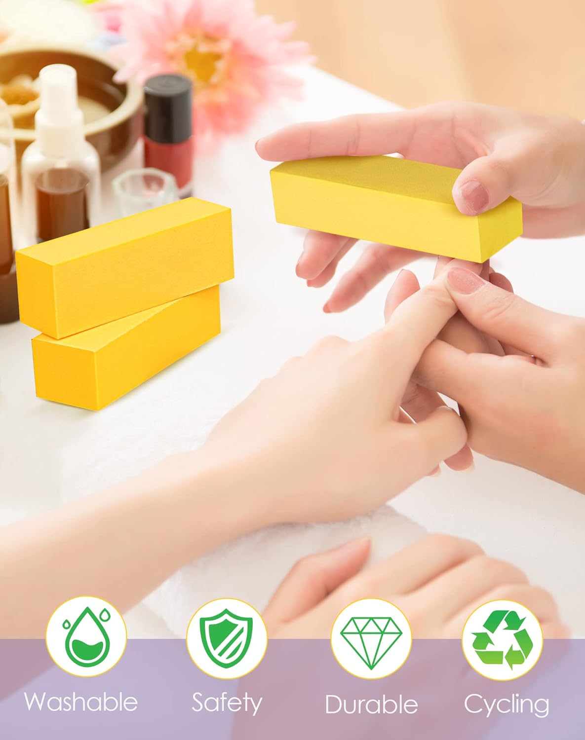 Maryton Nail Buffer Fine Grit Finishing Block, 240 Grit Professional Yellow Buffing Blocks for Natural Nails - Buff Nails Before Gel Polish, 5 Count