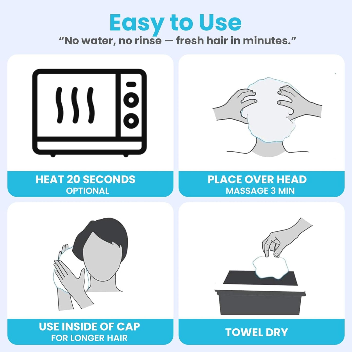 Drench! No Water Hair Washing Cap - Waterless Shower Caps with Shampoo and Conditioner - Disposable Rinse Free Wash Aids - Ideal for Elderly and Disabled - Pack of 12