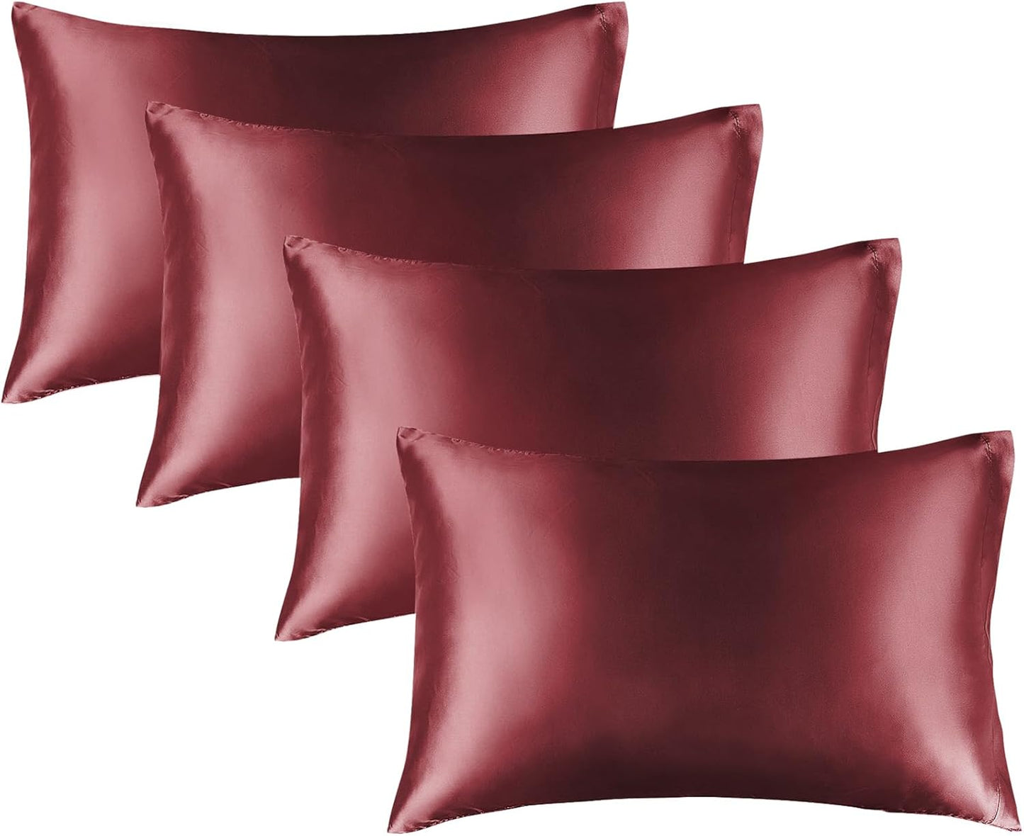 BEDELITE Satin Pillowcase for Hair and Skin, Super Soft Similar to Silk Pillow Cases 4 Pack with Envelope Closure, Cooling Pillowcases for Women Men (20"x26" Standard Size, Burgundy)