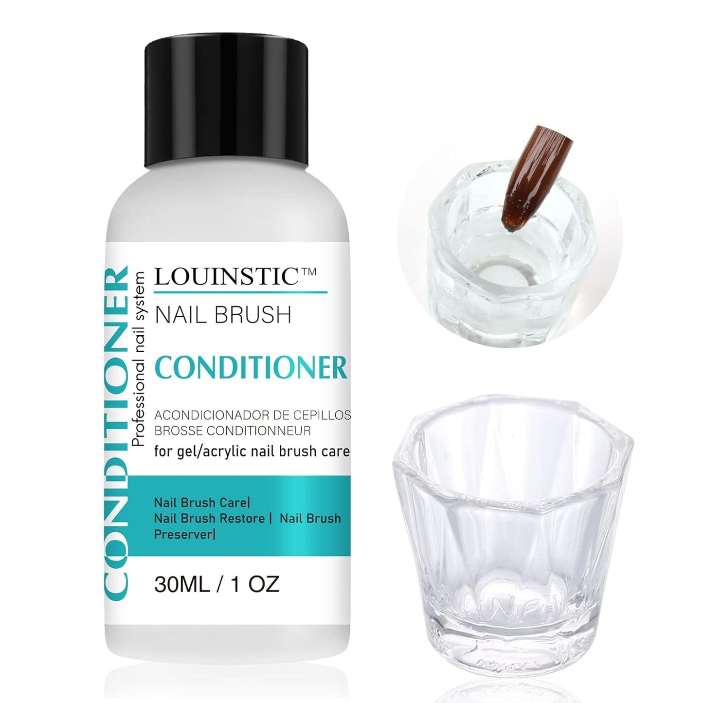 LOUINSTIC Nail Brush Cleaner and Conditioner - Quickly Clean Gel Nail Brushes, Paint Brushes, Airbrushes, Art Tools, Preserver and Restorer for Kolinsky Acrylic Brush Etc.