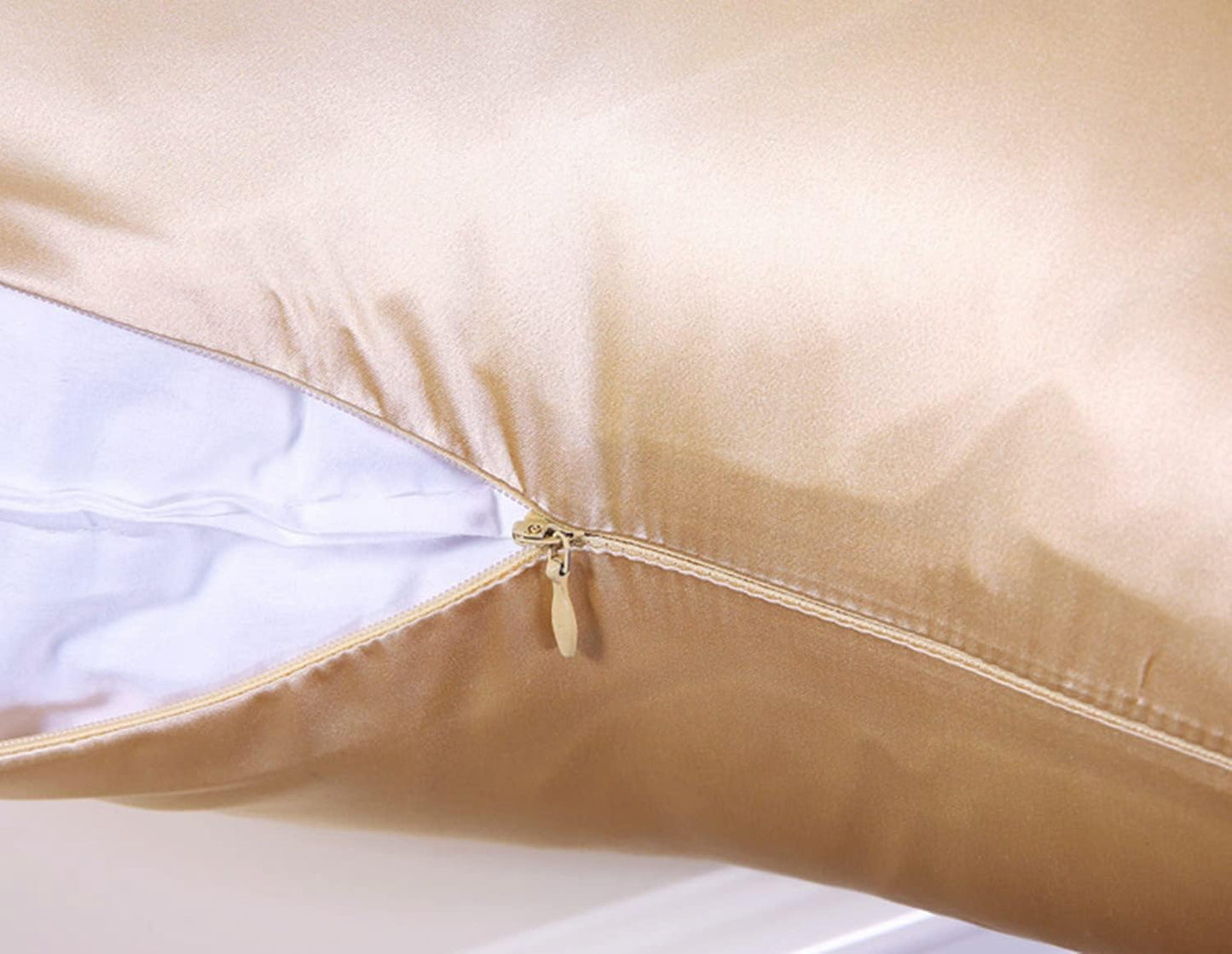 JUWENIN,Luxury Satin Pillowcase with Zipper (Silky Satin Pillow Case for Hair) Set of 2 (Queen, Gold)