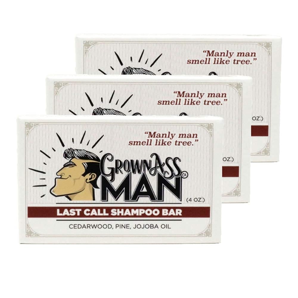 Grown Ass Man Co. - Solid Shampoo Bar Rich Lather 3 in 1: Hair, Beard & Body Wash - Plastic Free & Eco-Friendly, Natural & Organic Clean for All Hair Types, 4oz Bar (Last Call, 3-Pack)
