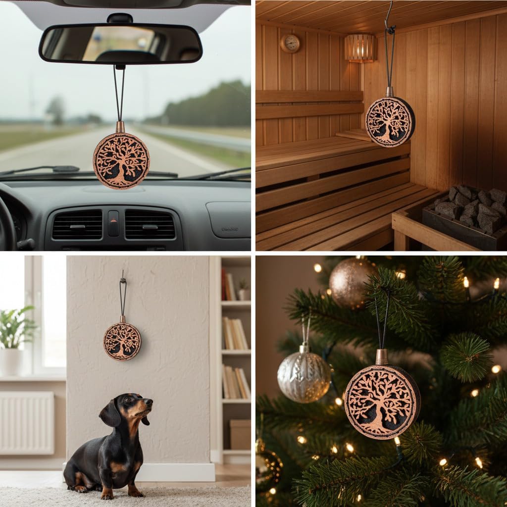 Wood Car Air Freshener — Handmade Car Air Freshener — Tree Of Life Designed Fragrance Oil Diffuser in Wooden Gift Box — Aromatherapy Gift Set with Coffee Beans Fragrance Oil - 10 ml