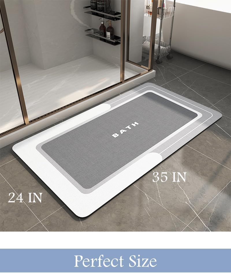 MontVoo Bath Mat - Bathroom Mat Rug Non Slip Super Absorbent Stain Resistant Quick Dry Thin Bathroom Rug - 24"x35" Gray