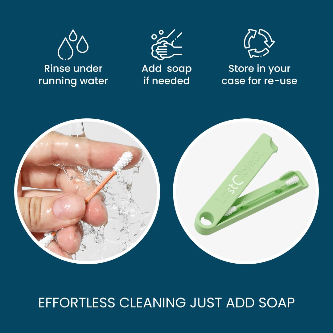 LastSwab® Reusable Cotton Swabs for Ear Cleaning - The Sustainable and Sanitary Alternative to Single-Use Q Tips - Zero Waste and Easy to Clean - Comes with a Convenient Travel Case Holder - Green