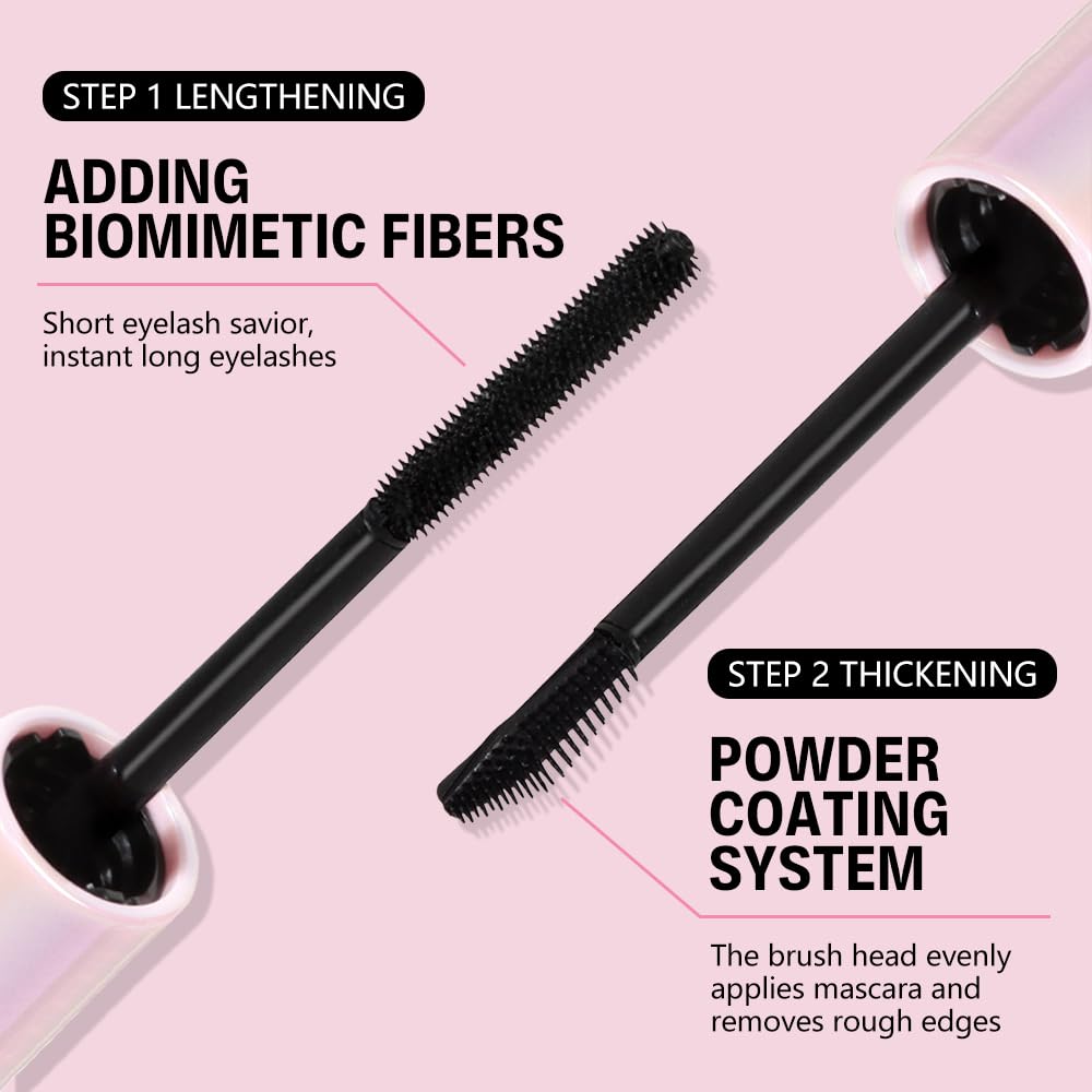 Double-ended Voluminous Waterproof Black Mascara - Buildable Lengthening, Curling & Defining for Dramatic Volume, Smudge-Proof 24H Wear, Cruelty-Free Blackest Black, Vegan