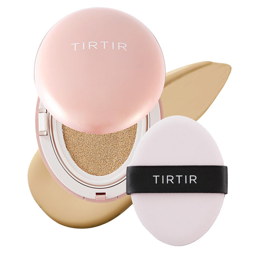 TIRTIR Mask Fit All Cover Pink Cushion Foundation | High coverage, Velvety Matte Finish, Lightweight, Flawless, Corrects Redness, Korean Cushion (#24W Soft Beige, Full Size, 0.63 Fl Oz)