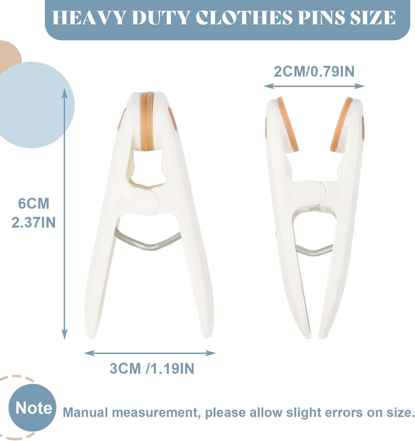 24 Pack Plastic Clothes Pins Heavy Duty Clothespins for Laundry, 2.36 Inch Clothesline Clips Clothes Pegs with No Trace Design, Windproof Clothes Clips for Hanging Clothes, Socks, Towel, Snack (Khaki)